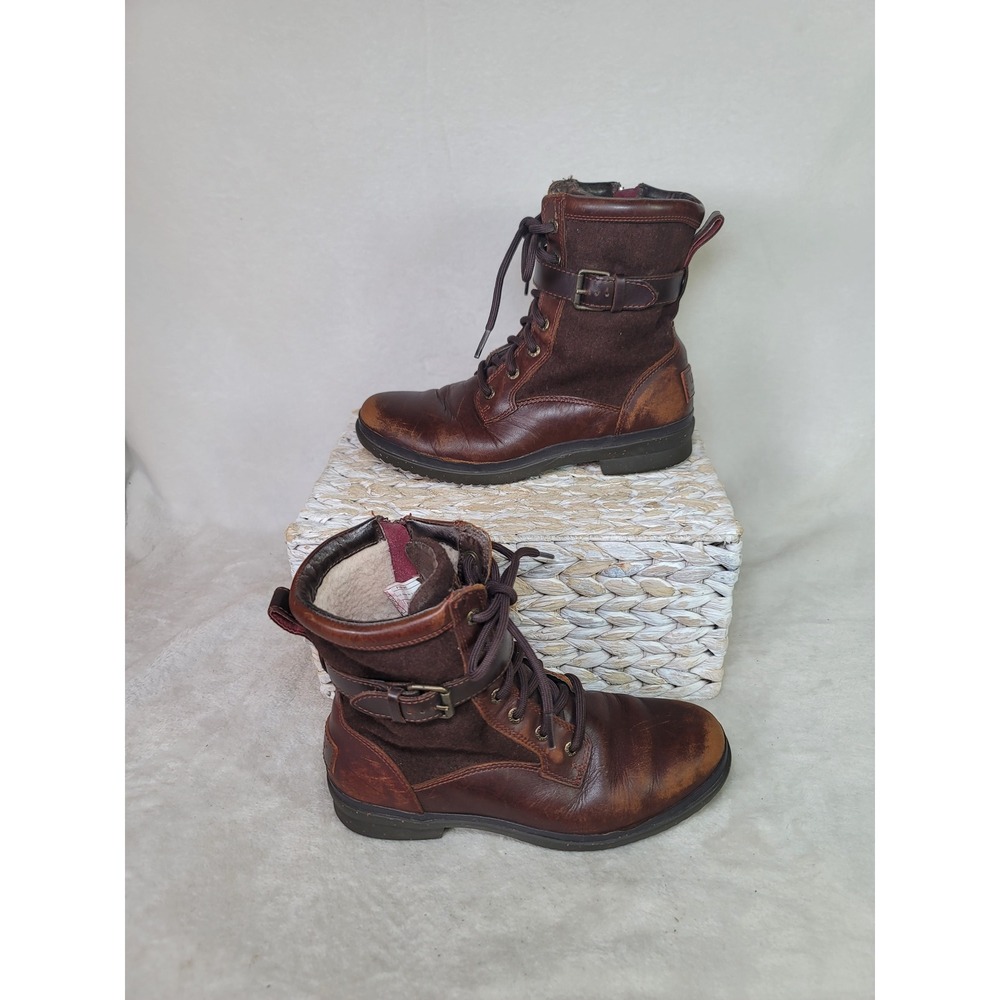 UGG Kesey Heritage Brown Combat Boots 7.5 Waterproof Distressed Leather Moto